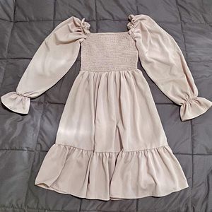 Smocked ruffle long sleeve dress
